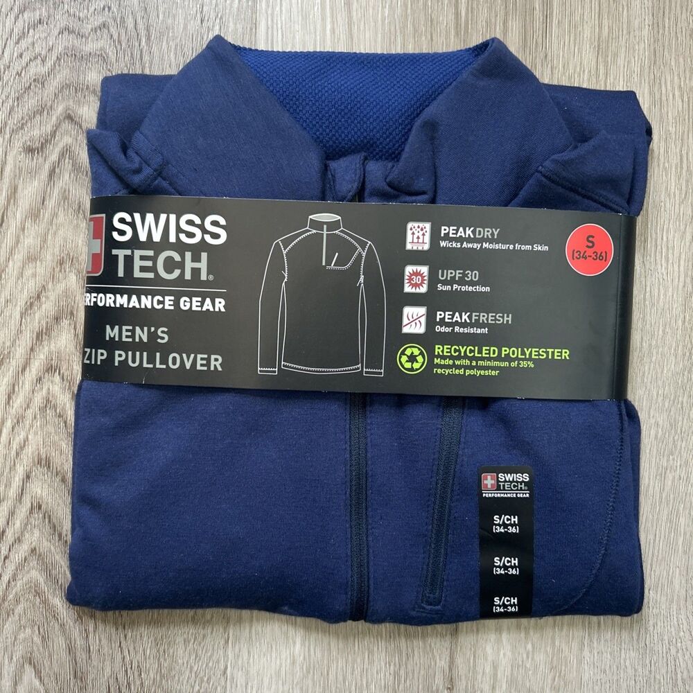 Swiss Tech 1/2 Zip Pullover Mens Small Blue Light Weight Mock Neck Jacket NEW